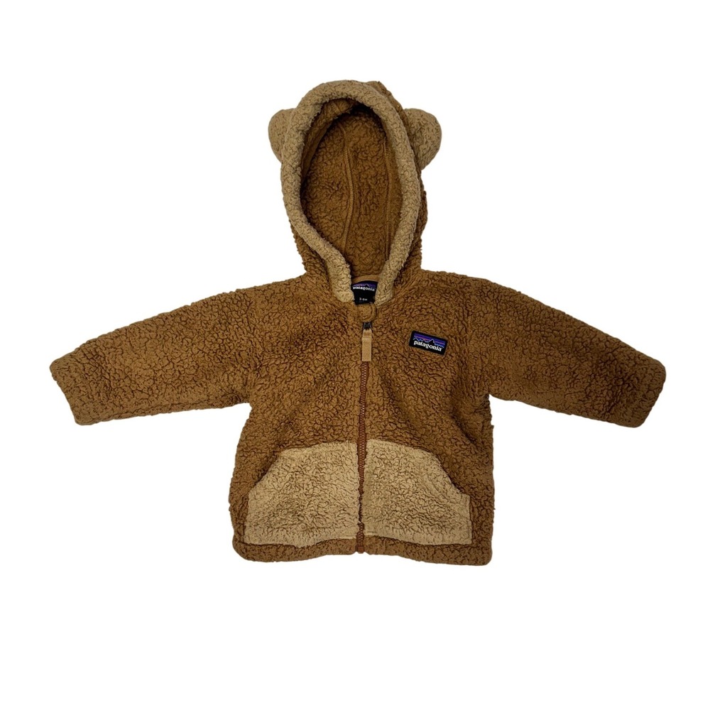 Patagonia Baby Furry Friends Hooded Fleece Jacket 3-6M Bear Brown